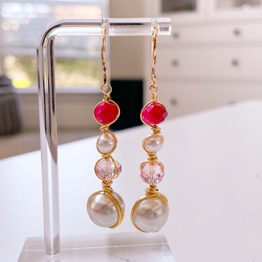 Pink and White Glass Beads Earrings
